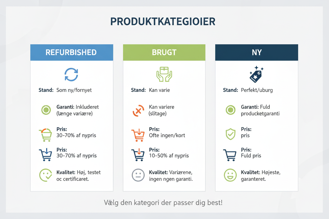 Refurbished vs Brugt vs Ny: Forskellen forklaret