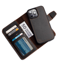 iPhone 16 Pro Ægte Læder Flip Cover (Brun)