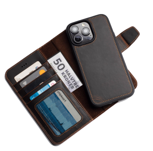 iPhone 16 Pro Ægte Læder Flip Cover (Brun)
