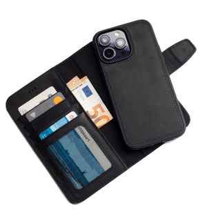 iPhone 16 Plus Ægte Læder Flip Cover (Sort)