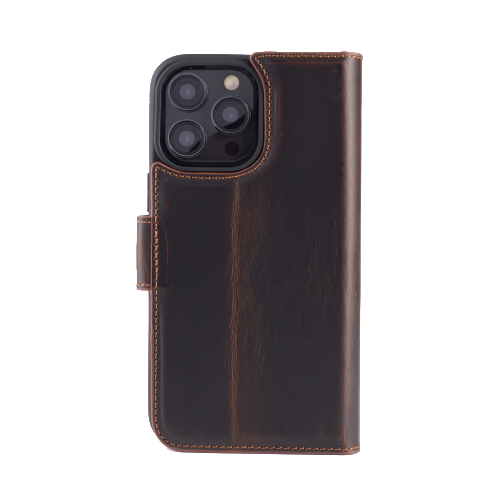 iPhone 16 Pro Ægte Læder Flip Cover (Brun)